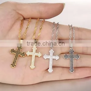 Drill Microscope Zircon Set Auger Cross Pendant Gold Plated Necklace Unisex Lover Gifts thumbnail-2