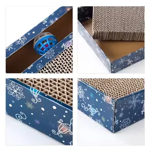 Meow Love Fun Cat Corrugated Cardboard With Ball Toy Cat Scraper Can Be Customized With Patterns That Do Not Drop Scraps Comfortably thumbnail-5
