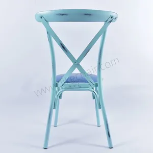 Langfang Factory's Antique Iron Cross X Back Outdoor Chair With Metal Frame for Indoor Wedding Parties and Hotel Use thumbnail-5
