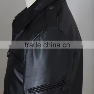 Man Leather Jacket Made of Black Genuine Sheep Skins thumbnail-2