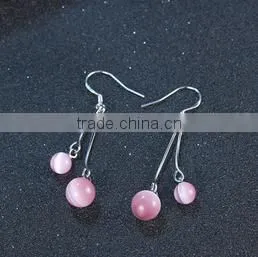 2016 New Fashion Red Opal Cat Eye Silver Long Pendant Earring thumbnail-2