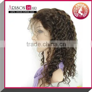China Wholesale 100% Virgin Brazilian Hair Full Lace Wig Curly With Baby Hair thumbnail-1