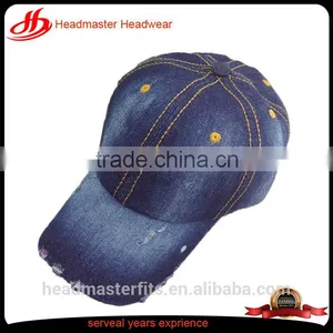 Wholesale 6 Panel Brand Blank Denim Hat Plain Denim Baseball Cap thumbnail-1