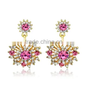 18K Gold Plated Crystal Fashion Lady Sunflower Type Drop Earrings thumbnail-3