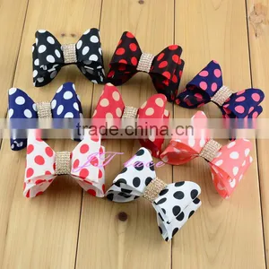 Polka Dot Hair Bow- Crystal Centre Satin Bow- Satin Bow Headband thumbnail-1