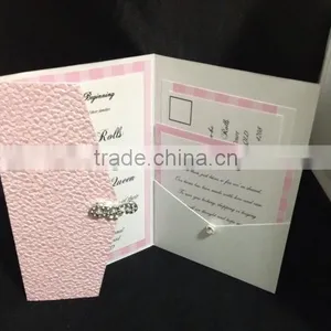 2015 Surface With Pebble and Brooch Decoration Pocket Fold Wedding Invitation Card Quality Choice thumbnail-1