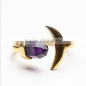 Natural Amethyst With Gold Moon Tiny Natural Stone Ring for Valentine's Day New Year thumbnail-1