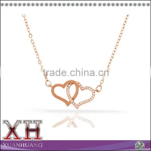 Fashion Rose Gold Plated Women Cubic Zirconia Double Heart Necklace thumbnail-1
