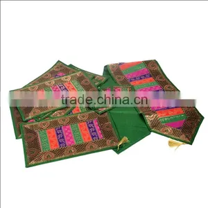 Indian Silk Table Runner With 6 Place Mats & 6 Coaster in Green Color Size 16*62 thumbnail-1