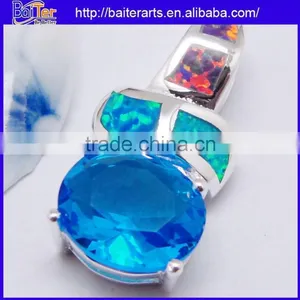 Many Designs !!! Created Opal And Square Light Blue Topaz And Pave Diamond Necklace Pendant thumbnail-4