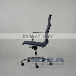 Replica Charles and Ray High Back Ribbed Aluminum Group Desk Chair - Blue Color Genuine Leather thumbnail-3