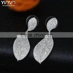 Wedding Crystal Earrings, Fashion Earrings,Silver Leaf Earrings thumbnail-3
