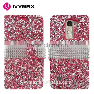 Wholesale Glittery Folio Pouch Credit Card Slot Cover Phone Case for LG K7 Tribute 5 Rhinestone Diamond Case for Girl thumbnail-1
