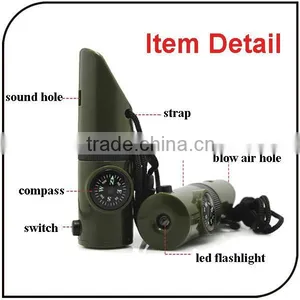 Outdoor 7 in 1 Emergency Plastic Lifesaving Flashlight Whistle Compass Survival Whistle With Led Flashlight thumbnail-4