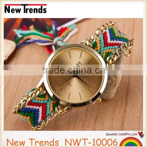 Newest National Style Multi Color Woven Braid Women Bracelet Watches thumbnail-3