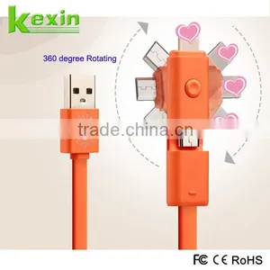 360 Degree Rotating Micro USB Charger Cable 2 in 1 Micro USB Data Cable for Android & Iphone thumbnail-1