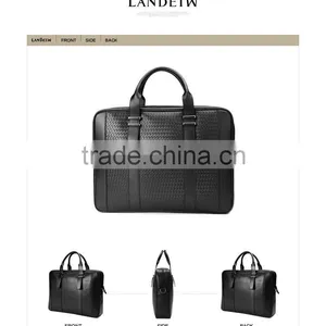 Mens Black Genuine Leather Laptop Shoulder Document Bag thumbnail-3