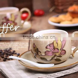 Jingdezhen Hand Drawing Latte Machiatto Coffee Cup With Plate and Spoon Supplier's Choice thumbnail-3