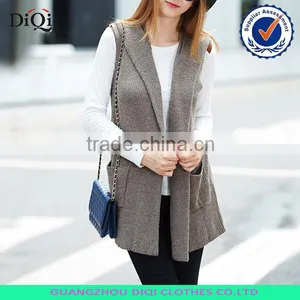 Fashion Knitted Sweater Vest, Women Cardigan Sleeveless Sweater Vest With Hood thumbnail-1