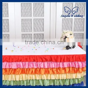SK002M Wedding Hot Sale Polyester Ruffled Colorful Rainbow Steps in Table Skirting thumbnail-2