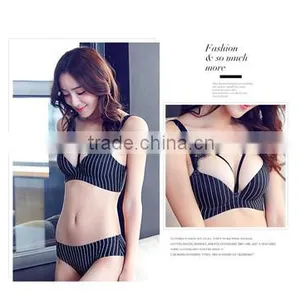 One Piece Seamless Classic Stripe Lace Underwear Lady BRA SET thumbnail-4