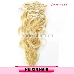 Blonde Hair Wholesale Cheap Unprocessed Virgin Russian Remy Clip In Human Hair BODY WAVE thumbnail-1