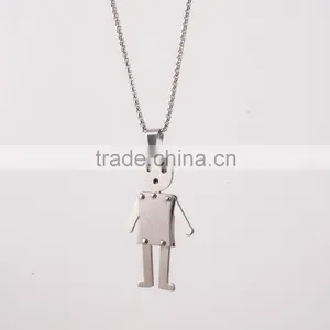 Lovely Stainless Steel Matte Finished Mobilizable Robot Pendant for Kids thumbnail-2