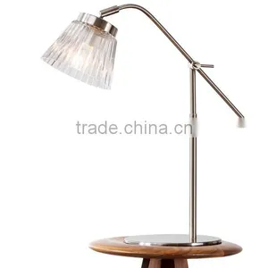 Adjustable Height Table Lamp Satin Nickel Steel With Glass Lampshade Bedroom Study Room Living Room Table Lamp thumbnail-1