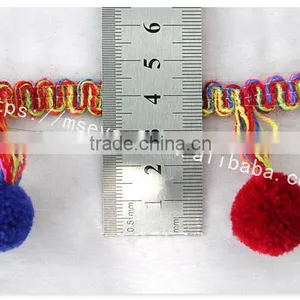 Fashional Design 5cm Width Corchet Cotton Rainbow Pom Pom for Garment thumbnail-6