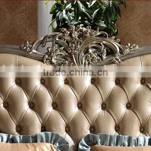 European Style Solid Wood With Genuine Leather Bed, Royal Bedroom Carved Furnitur Bed, Royal Bedroom Furniture (BF01-ML013) thumbnail-3