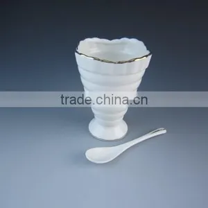 Luxury Fancy New Design Porcelain/Ceramic Type Ice Cream Cup And Spoon With Golden Rim thumbnail-2