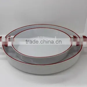 Oval Ceramic Baker Pan With Handles and Red Rim thumbnail-1