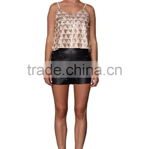 2014 Summer Fashion Design Wholesale Sequin Chiffon Ladies Tops thumbnail-2