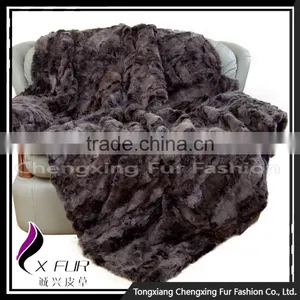 CX-D-03A Fur Throw Rex Rabbit Fur Royal Fluffy Blanket Genuine Fur Blanket thumbnail-2