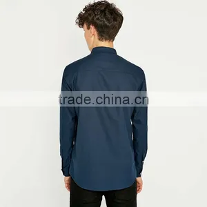 Wholesale Plain Long Sleeve Linen Cotton Shirt Blue Formal Custom Shirts for Men thumbnail-3