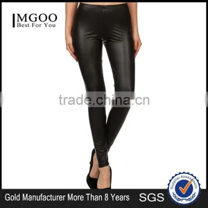 MGOO 2017 Latest Design Black Pu High Quality Leggings Matte Faux Leather Black Pu Leggings Custom Pants thumbnail-1