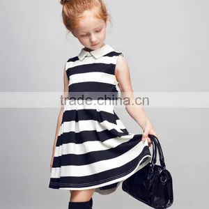 STOCK Available! COOL KID ZONE Summer Children Girl Black and White Stripes Print Short Sleeveless Dresses Brand Girl Dress thumbnail-1