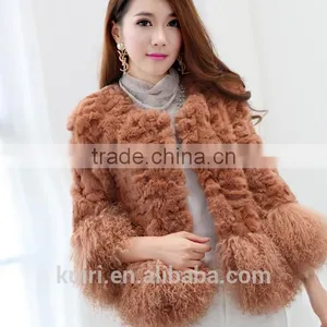 Women's Real Rabbit Fur Coat With Mongolia Lamb Fur Big Skirt Hem Bright Color Natural Fur Coats Female thumbnail-5