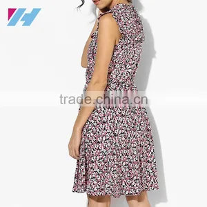 Latest Fashion Dress 2016 Women Clothing Designs Gathered Waist Frill Sleeve Midi Dress thumbnail-2