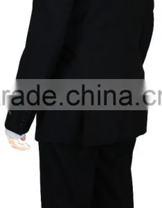 NAAMS MEN'S WOOL 2 BUTTON 2 VENT SLIM FIT SUIT JACKET FLAT FRONT PANT BLACK HERRINGBONE thumbnail-3