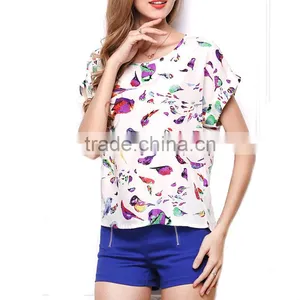 2017 New Design Ladies Print Chiffon Style Blouse thumbnail-1