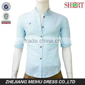 2016 Latest Design Custom Elegant Sim Fit Mandarin Collar Linen Shirt thumbnail-1