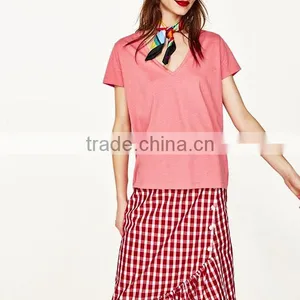 100% Cotton V Neck t Shirt for Women Wholesale in China thumbnail-3
