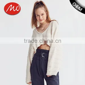 Ladies Long Sleeve Fashion Asymmetrical Modern Knitting Crop Top Sweater With Best Quality thumbnail-1