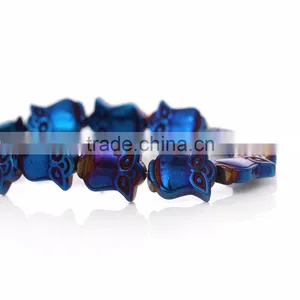 (Grade A) Natural Halloween Owl Royal Blue AB Color Hematite Beads thumbnail-1