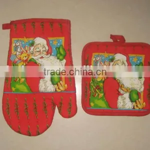 2pcs Kitchen Set Christmas Design in Cotton Oven Mitt and Pot Holder thumbnail-3