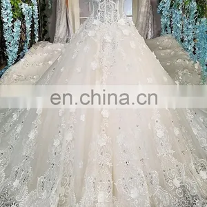 LS00227 Cap Sleeves Long Train Luxury High Quality New Women Dresses Party Long Evening Wedding Dresses African thumbnail-4