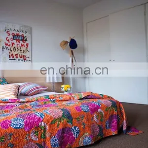 Tropical Kantha Quilt Indian Tropicana Kantha Bedcover Indian Fruit Print Kantha Bedspred thumbnail-1