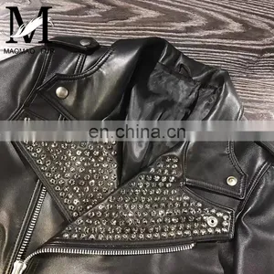 High Quality Custom Design Fashion Motocycle Jackets Black Short Women Biker Leather Jacket thumbnail-6