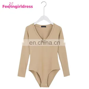 Fashion Autumn Khaki Long Sleeve Winter Thong Bodysuit Jumpsuit Fancy Romper thumbnail-1